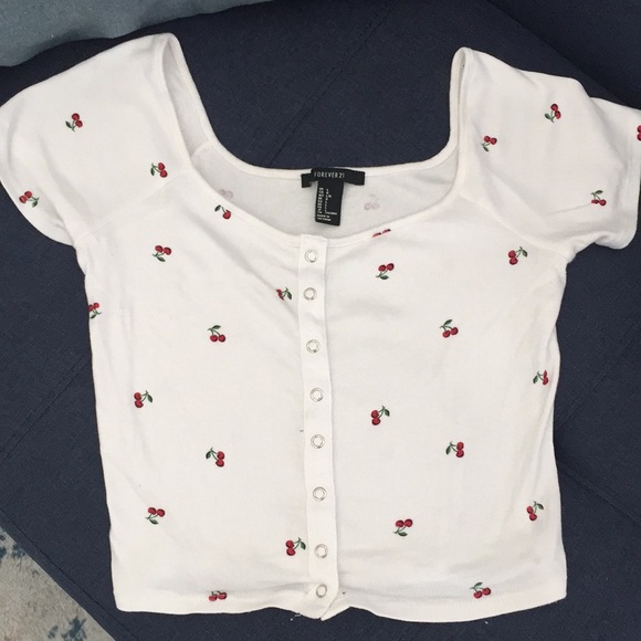 forever 21 cherry print crop top